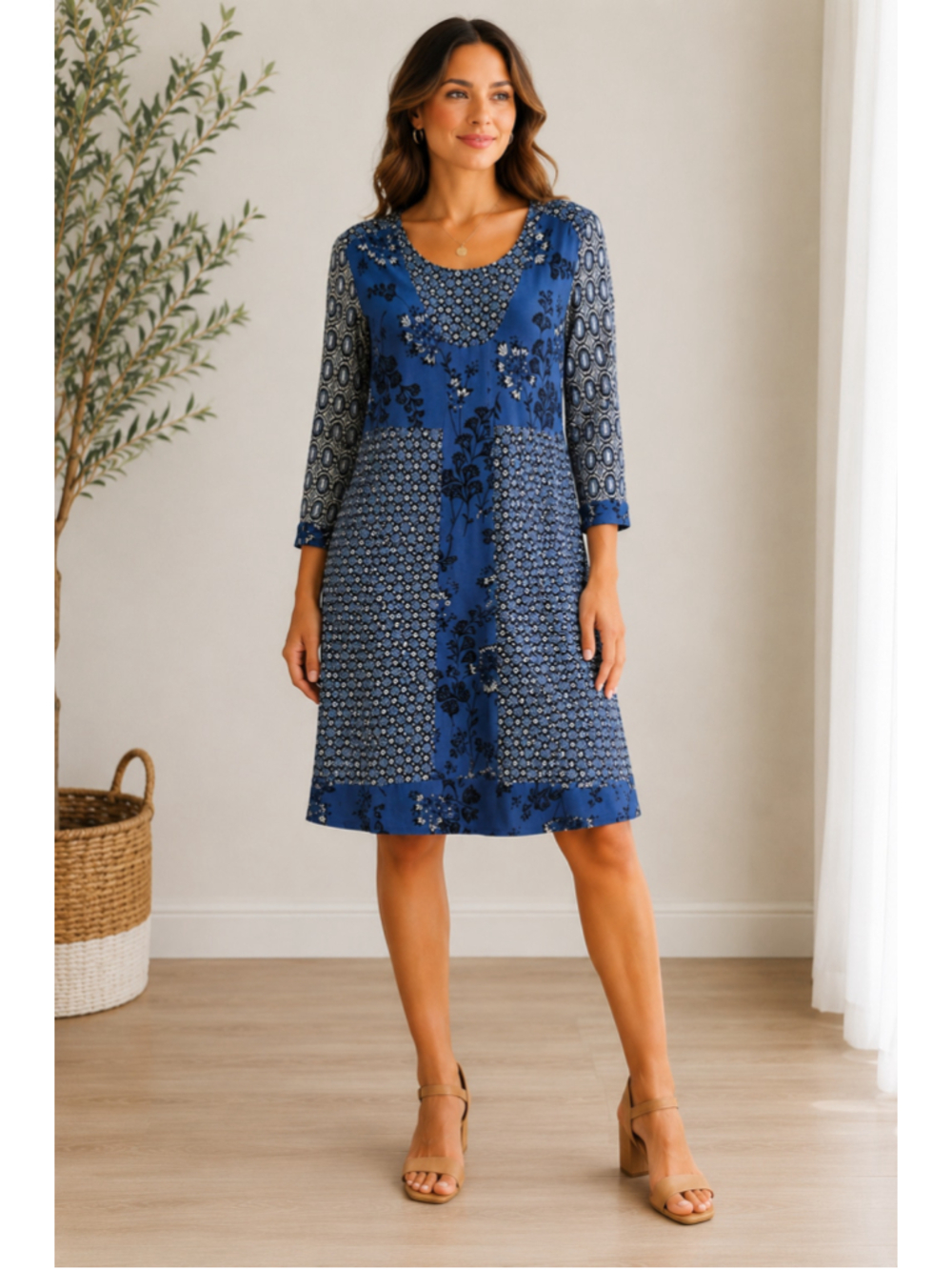 Boden Molly blue viscose shift mini dress size 4